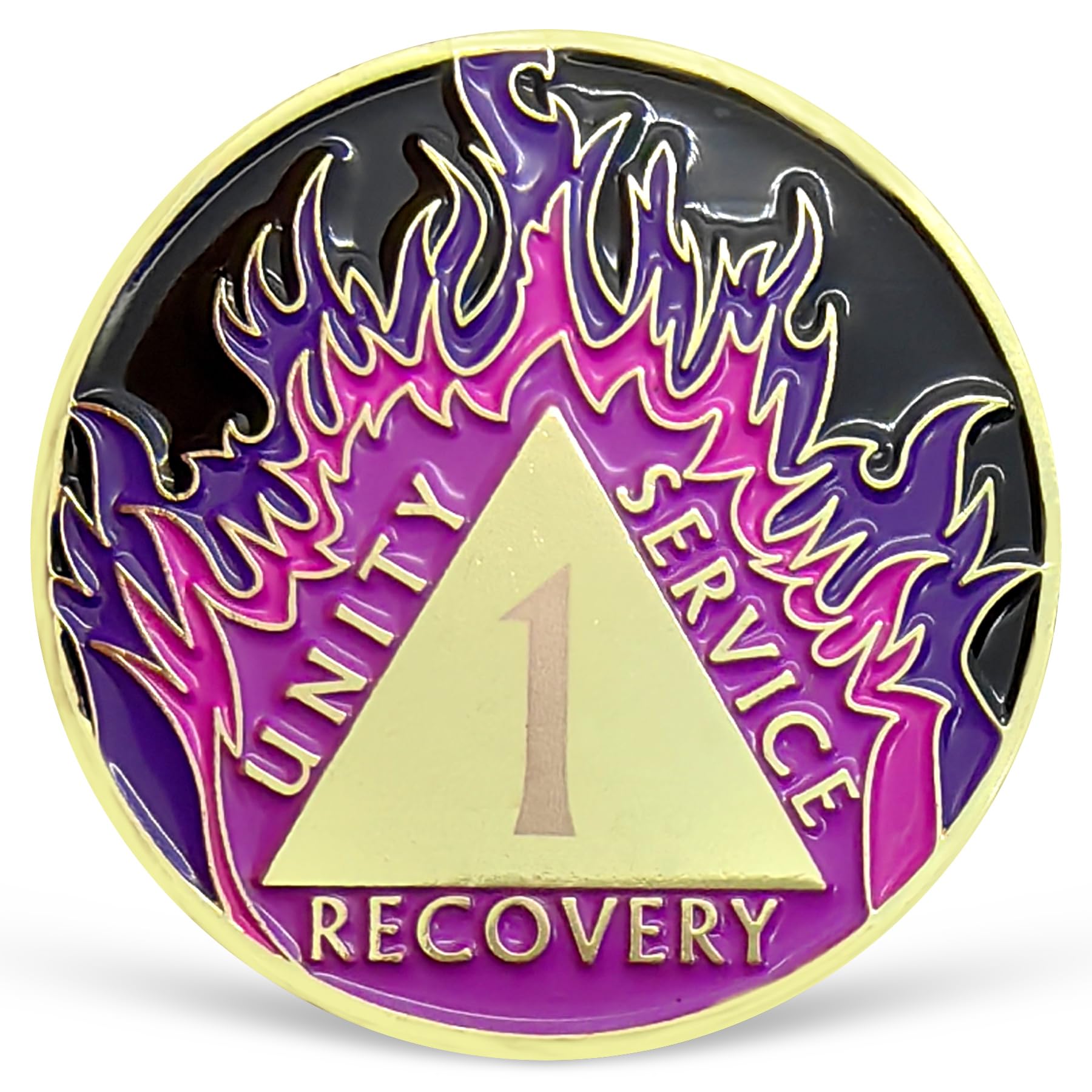 1 Year Sobriety Coin Purple Flames AA Chips and Medallions One Year Recovery Token for AA NA 12 Step Celebrating 1-20 Years Clean & Sober Alcoholics