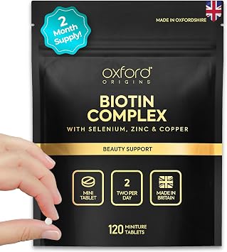 Award Winning Micro Biotin Hair Growth Complex 15000mcg with Zinc, Selenium & Copper - Made in The UK | High Strength Biotin Tablets for Daily Hair, Skin & Nails Support | 120 Mini Tablets