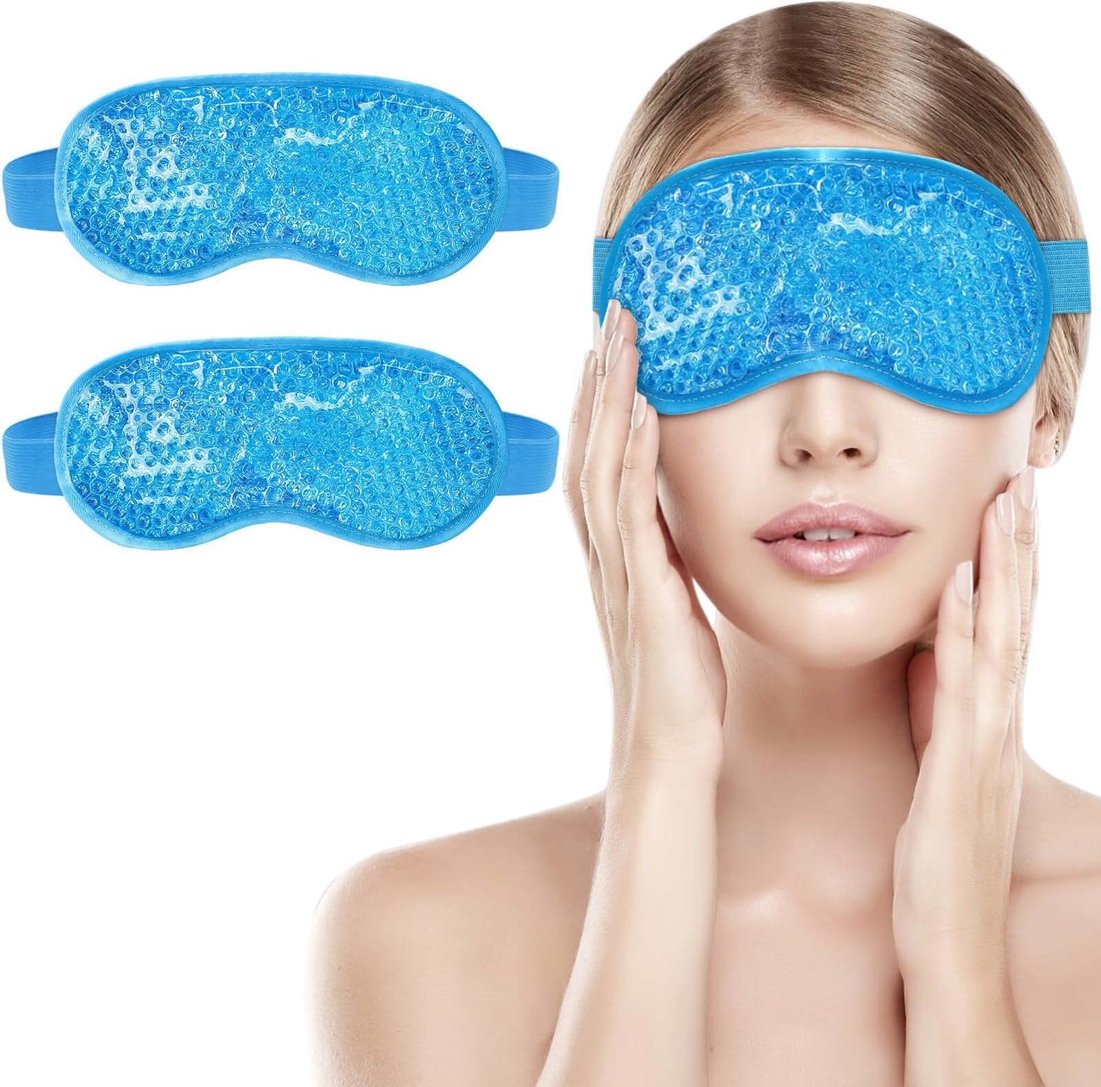 2Pack Cold Cooling Eye Mask, Reusable Hot Colder Therapy Gel Bead with Plush Backing for Puffiness Migraine Stress Relief Skin Care Dry Eyes