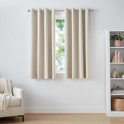 Miniatura 1 de Tienda Basics Cortina opaca para ventana con ojales, 52 x 63 pulgadas, color beige, juego de 2