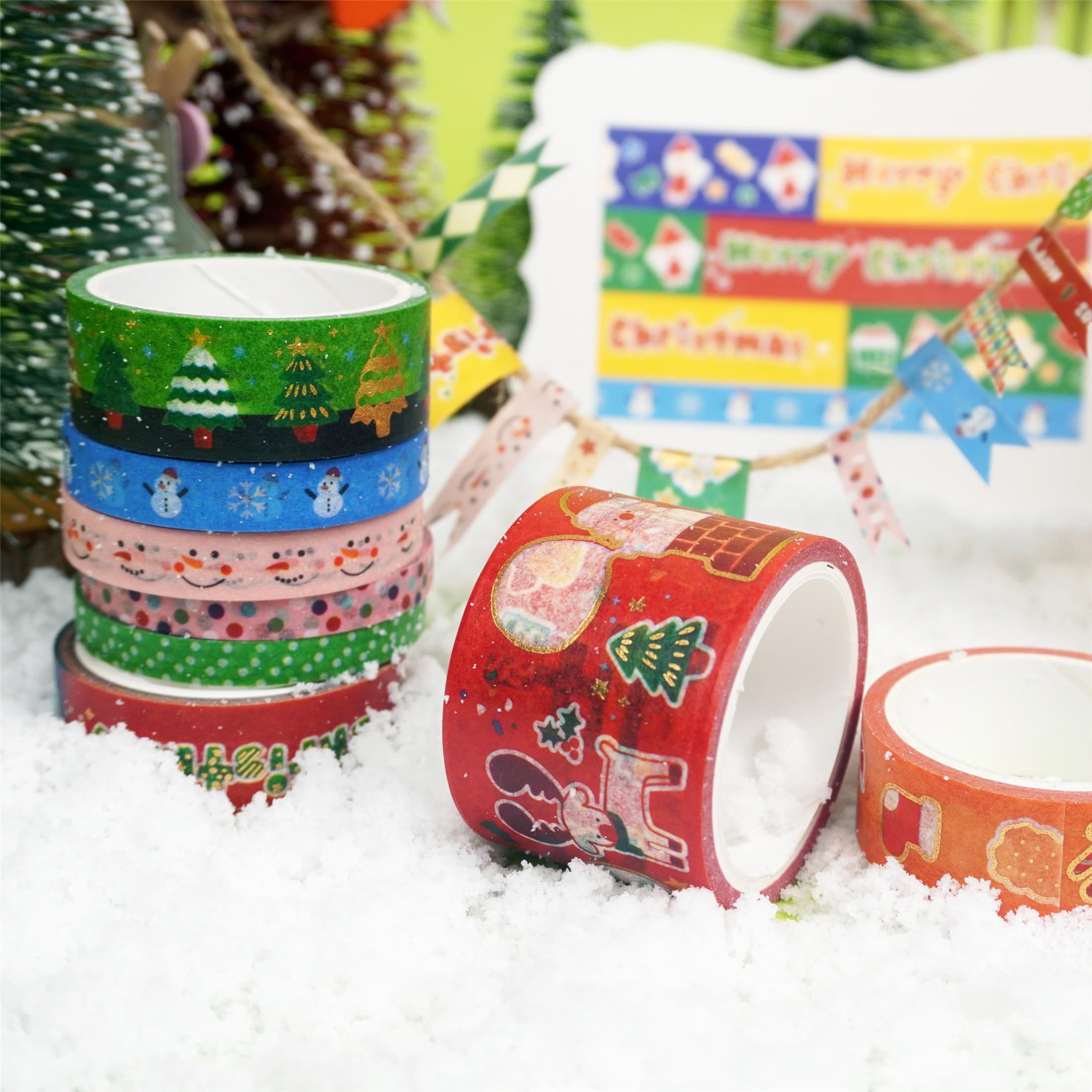 Whaline 12 Rolls Fall Washi Tape Autumn Pumpkin Plaid Truck Washi Tape Cyan Orange