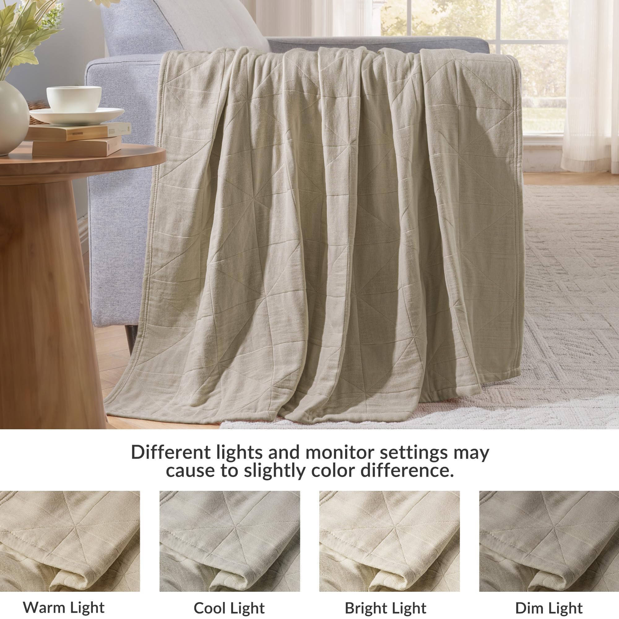 Exclusivo Mezcla Manta de 100% Algodón, Manta de Verano para Sofá y Cama, Colcha Multiusos, Ligera, Extrasuave y Cómoda, Lavable a Máquina y Secable, 230 x 270 cm, Caqui