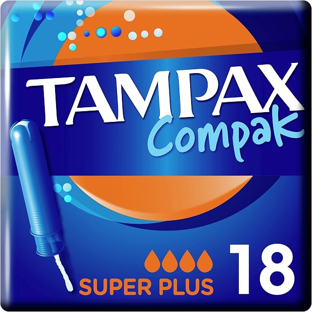 Tampax Compak Tampons, Super Plus With Applicator, 18 Tampons, Leak Protection And Discretion, Super Absorbent