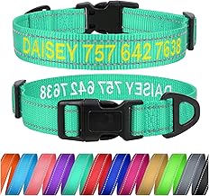 TagME Custom Large Dog Collar, Embroidered Name and Phone Number Reflective Collar Dogs,Turquoise L