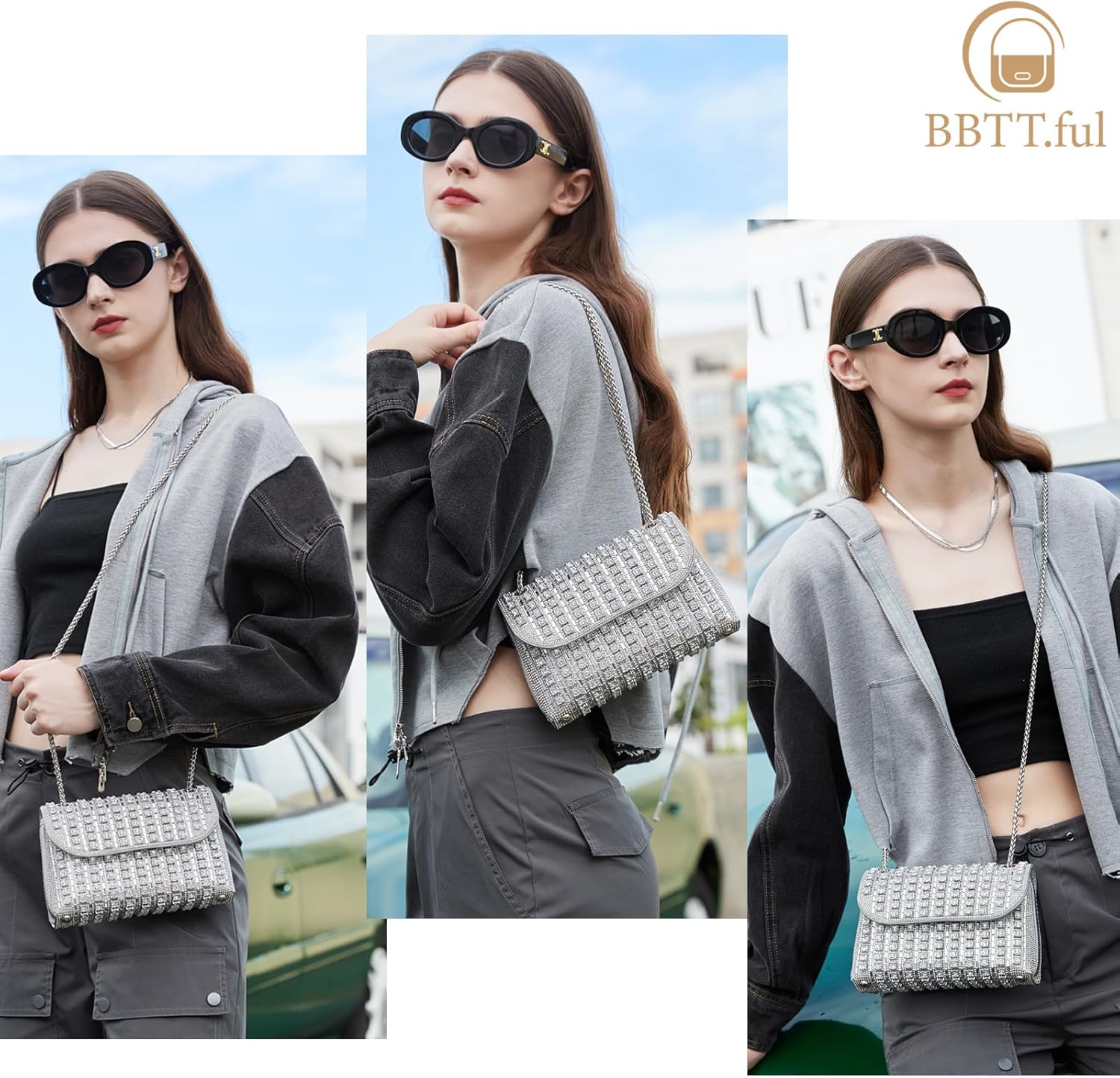 BBTT.ful Shoulder Bags Crossbody Bag Purses Handbags Crystals Rhinestone Evening Bag for Women Clutch Purse with Chain