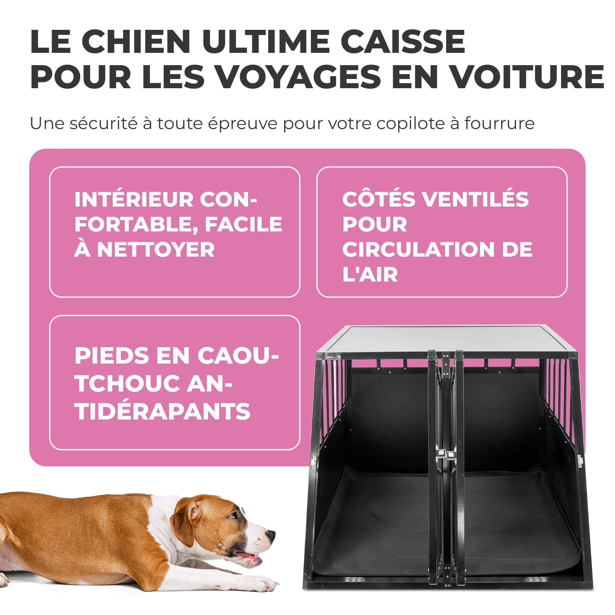 MaxxPet Cage pour Chien Voiture XXL en Aluminium, Caisse De Transport 96x91x70cm