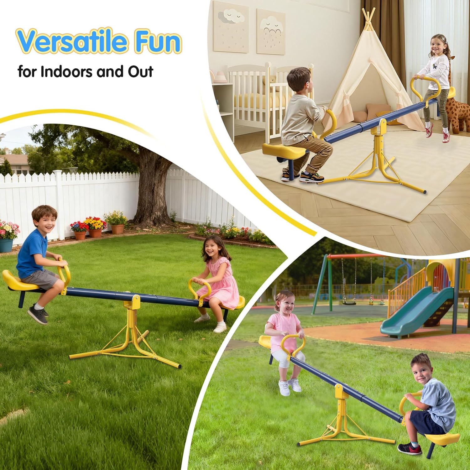 Teeter Totter, Seesaw for Kids Outdoor for Ages 3-10, Sit and Spin See Saw for Toddler with 360 Degree Rotating, Kids Outdoor Play Equipment for Home, Backyard, Christmas Birthday Gift