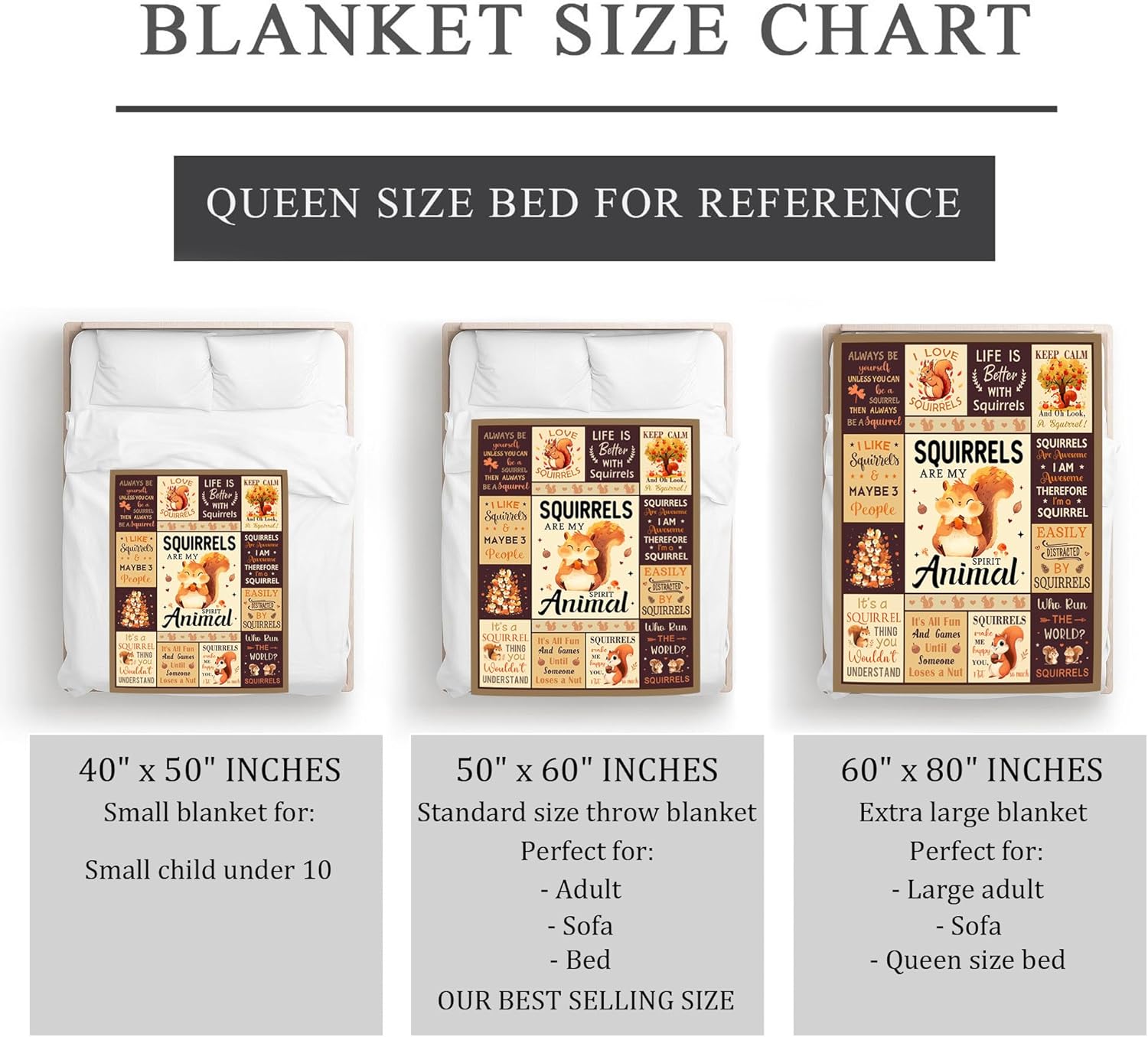 Punofell Squirrel Gifts for Women/Men/Boys/Girls, Unique Squirrel Lovers Themed Blanket Accessories/Stuff for Kids, Cute Squirrel Things Soft Throw 50" x 60" - Image 7