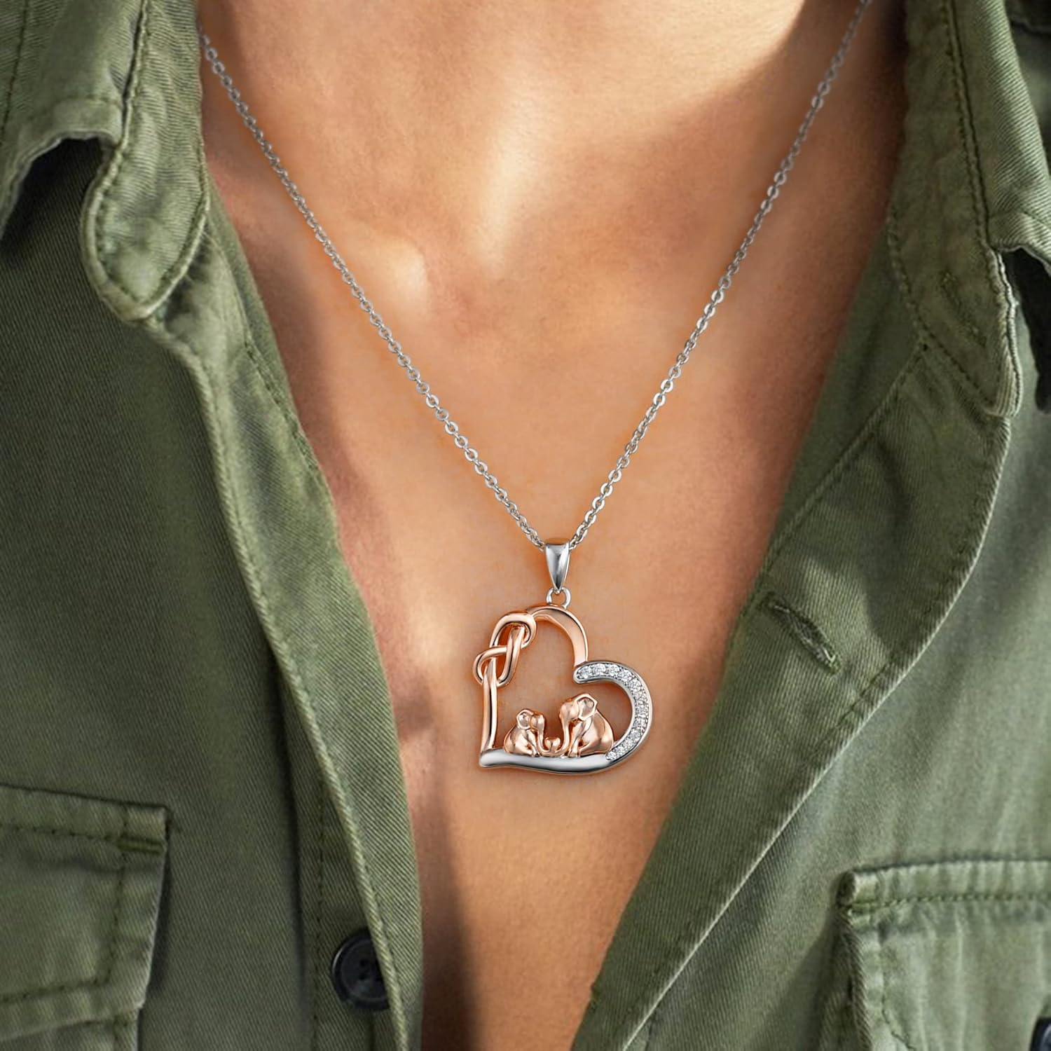 CHIC & ARTSY 925 Sterling Silver Good Luck Elephant Pendant Necklace Mother Lovely Animal with Loving Heart Necklace Fine Jewelry for Women Mom Wife Cable Chain 18"-20'' Inches - Image 3