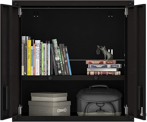 Miniatura 5 de para el hogar, gabinete de pared de acero listo para armar con dos puertas (negro) Negro -,Negro y gris,Blanco y