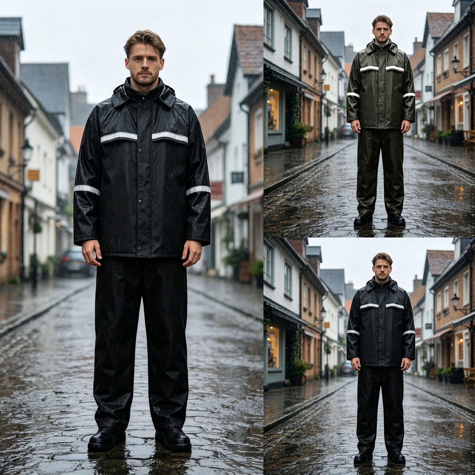 Giacca da moto da uomo, impermeabile, traspirante, con cappuccio, 2 pezzi, tuta da pioggia divisa, giacca con cappuccio e pantaloni, 2 pezzi, riflettente, completo