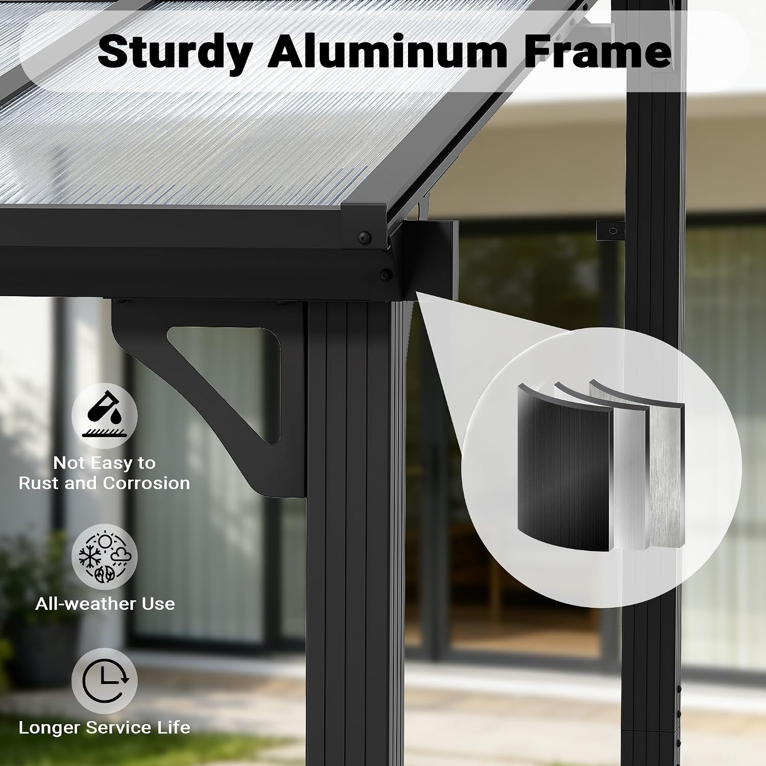 Polar Aurora 10x10 FT Lean to Gazebo, Wall Mounted Gazebo with Polycarbonate Roof, Hardtop Pergola, Awnings for Patio, Backyard, Deck, Gray