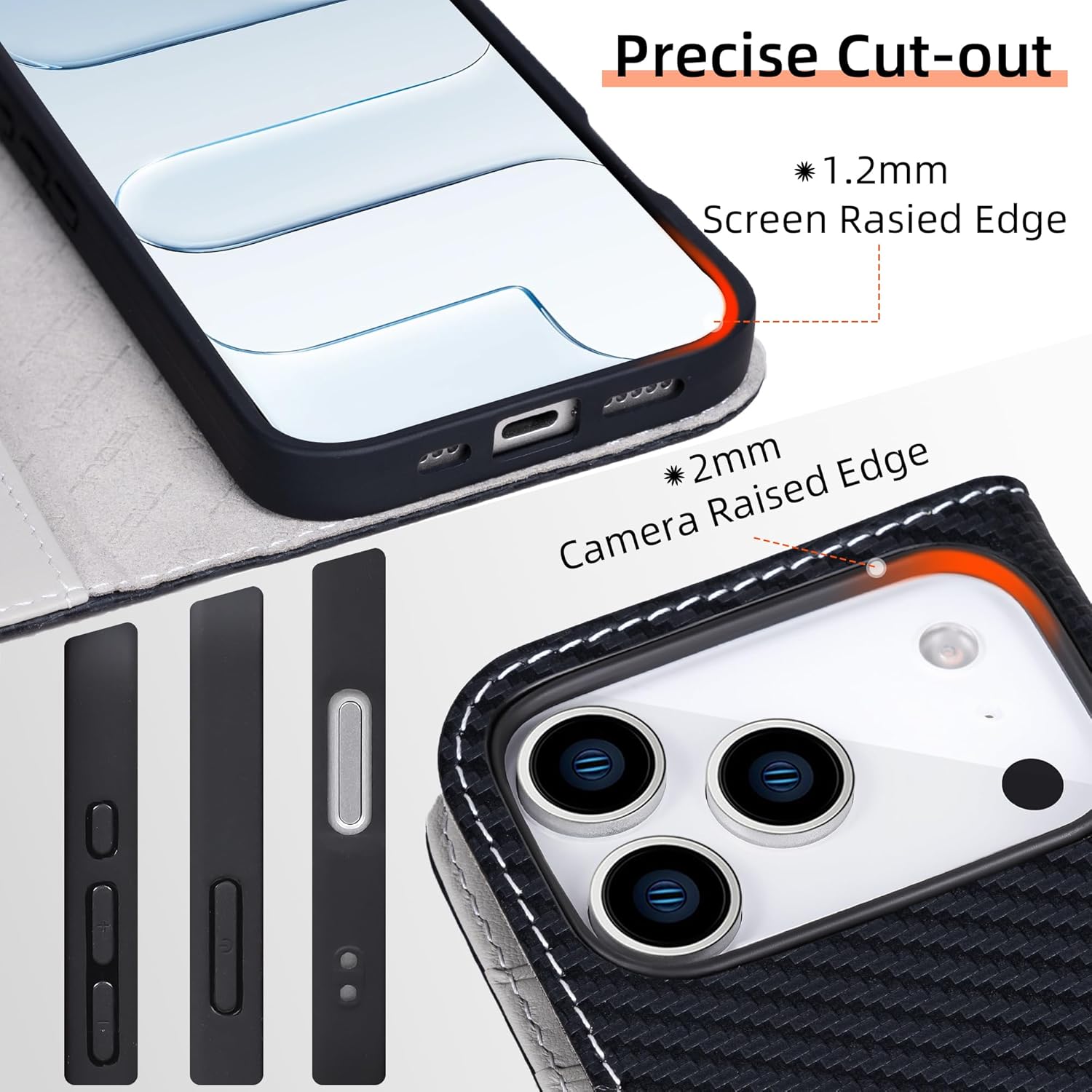 VISOUL Wallet Case for iPhone 17 Pro, Carbon Fiber Leather Wallet Magnetic Cover with RFID Blocking Card Holder Kickstand Flip Folio Case Compatible with iPhone 17 Pro (6.3-inch)-Black+Gray - Image 5