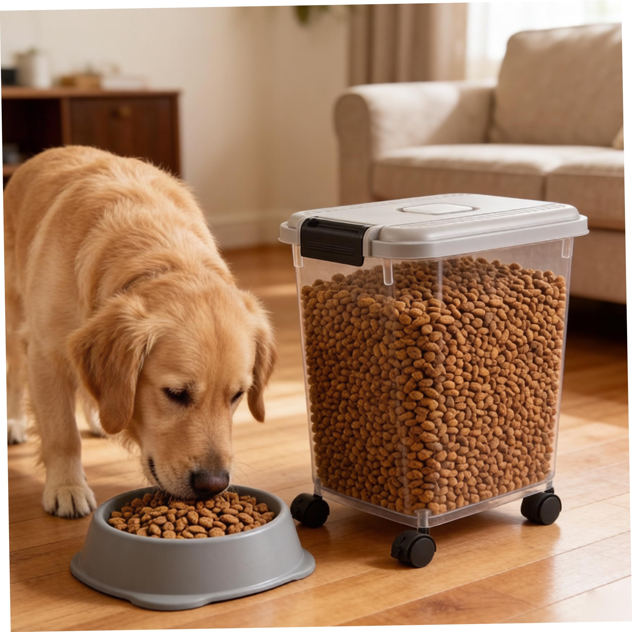 Almacenamiento de Alimentos para Mascotas, contenedor de Almacenamiento de Alimentos para Mascotas con Cierre hermético y Ruedas bloqueables, contenedor Transparente - Gris (35 Libras de ar