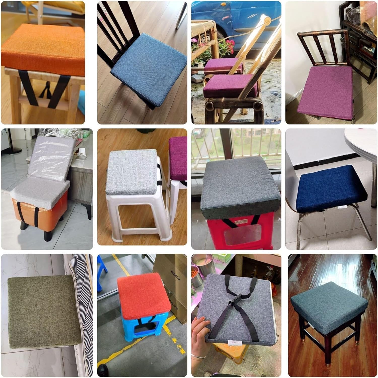 11/12/14/16 Inch Stool Cushion Square with Ties, Non-Slip Square Seat Cushion for bar stools with Machine Washable Cover(18,16x16x3in/40x40x8cm)