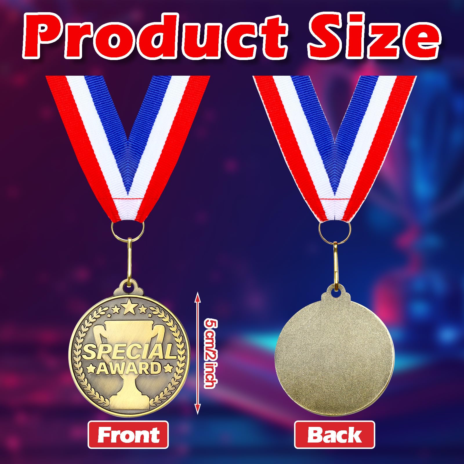 Quelay 30 medallas de premio de 2 pulgadas, medallas de oro a granel con cintas para el cuello, trofeo de metal, regalo para torneos, competiciones, fiestas, niños y adultos (premio especial)
