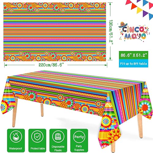 Miniatura 2 de HOWAF 3 manteles de fiesta mexicana, manteles rectangulares de plástico del Cinco de Mayo para noche de taco, cumpleaños, suministros de fiesta