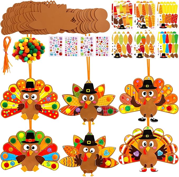 Thanksgiving DIY Turkey Craft Kits (12 Sets)