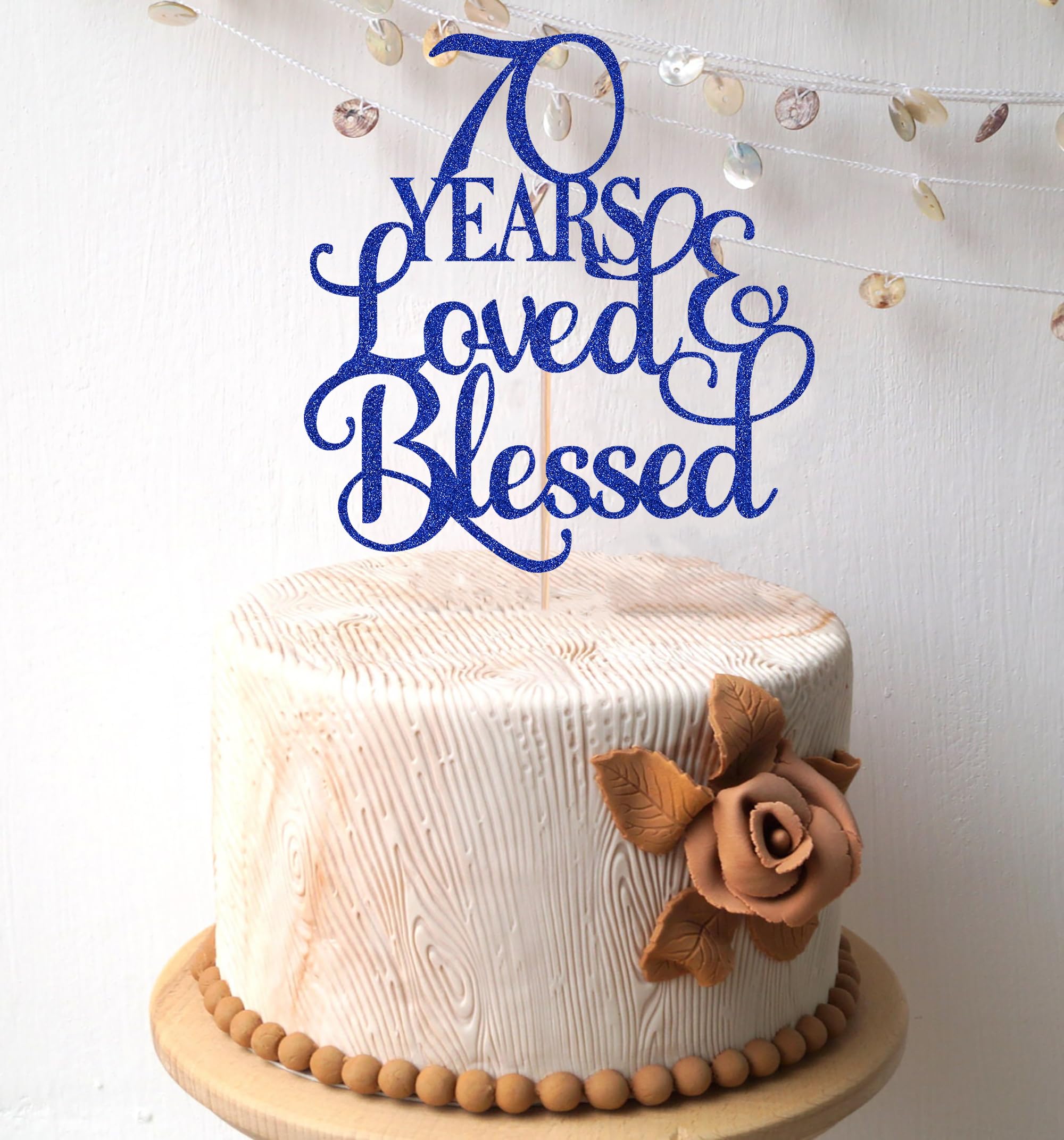 AHAORAY 70 Years Loved Cake Topper - Royal Blue Glitter 70th Birthday Cake Decorating Supplies, Perfect for Wedding, Anniversary or Birthday Party Decorations, Photo Booth Props