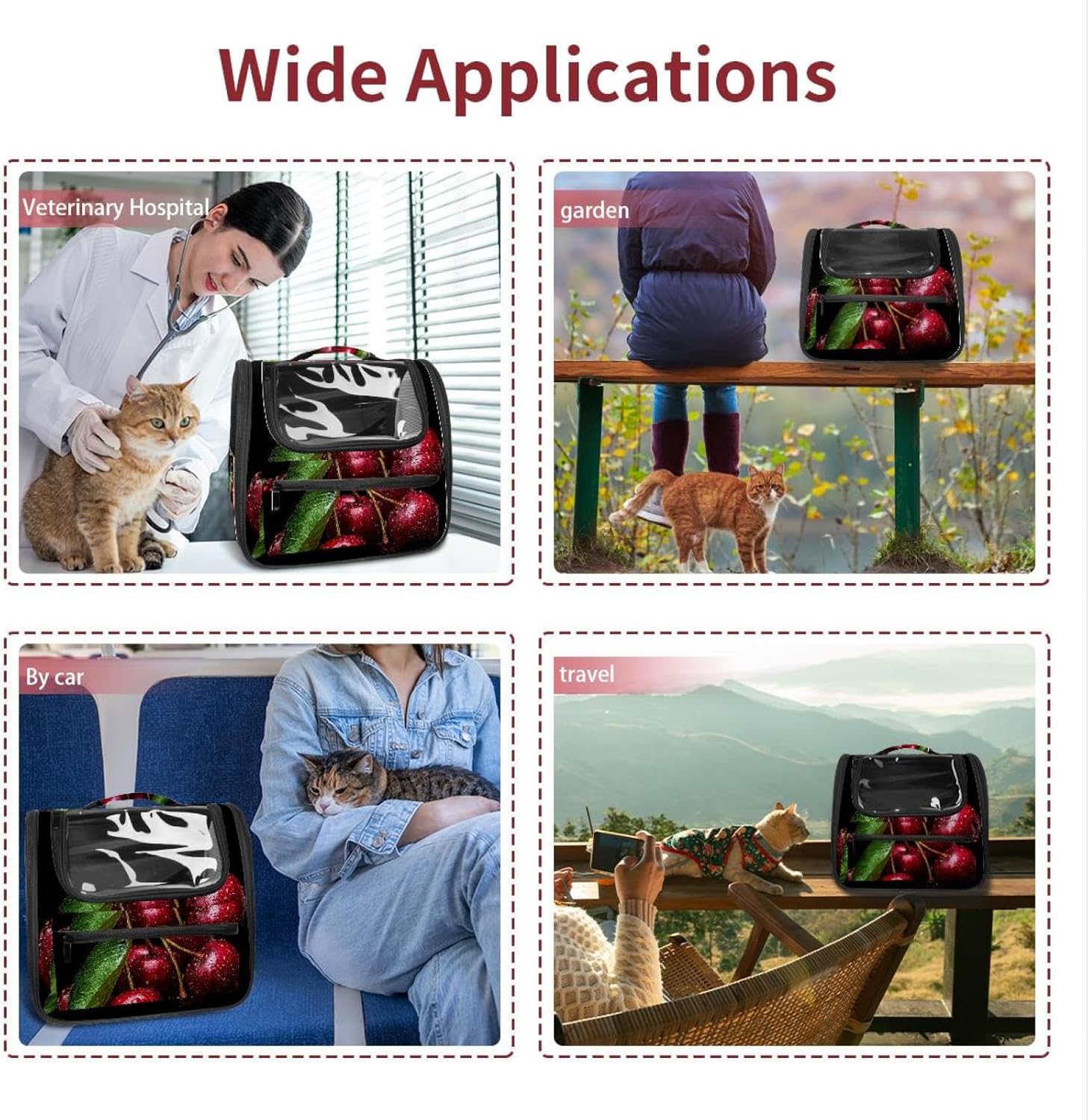 Portable Travel pet Backpack Carrier Hamster Bag Small Dog cat Carrier Breathable Hang Bag, Fruit Cherry