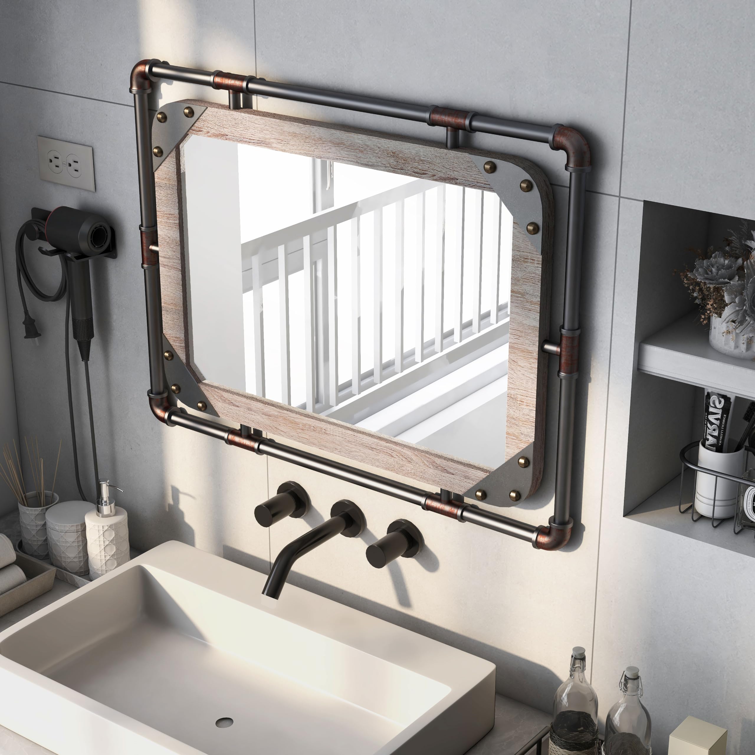 247SHOPATHOME Lustro ścienne, miedź, czarne