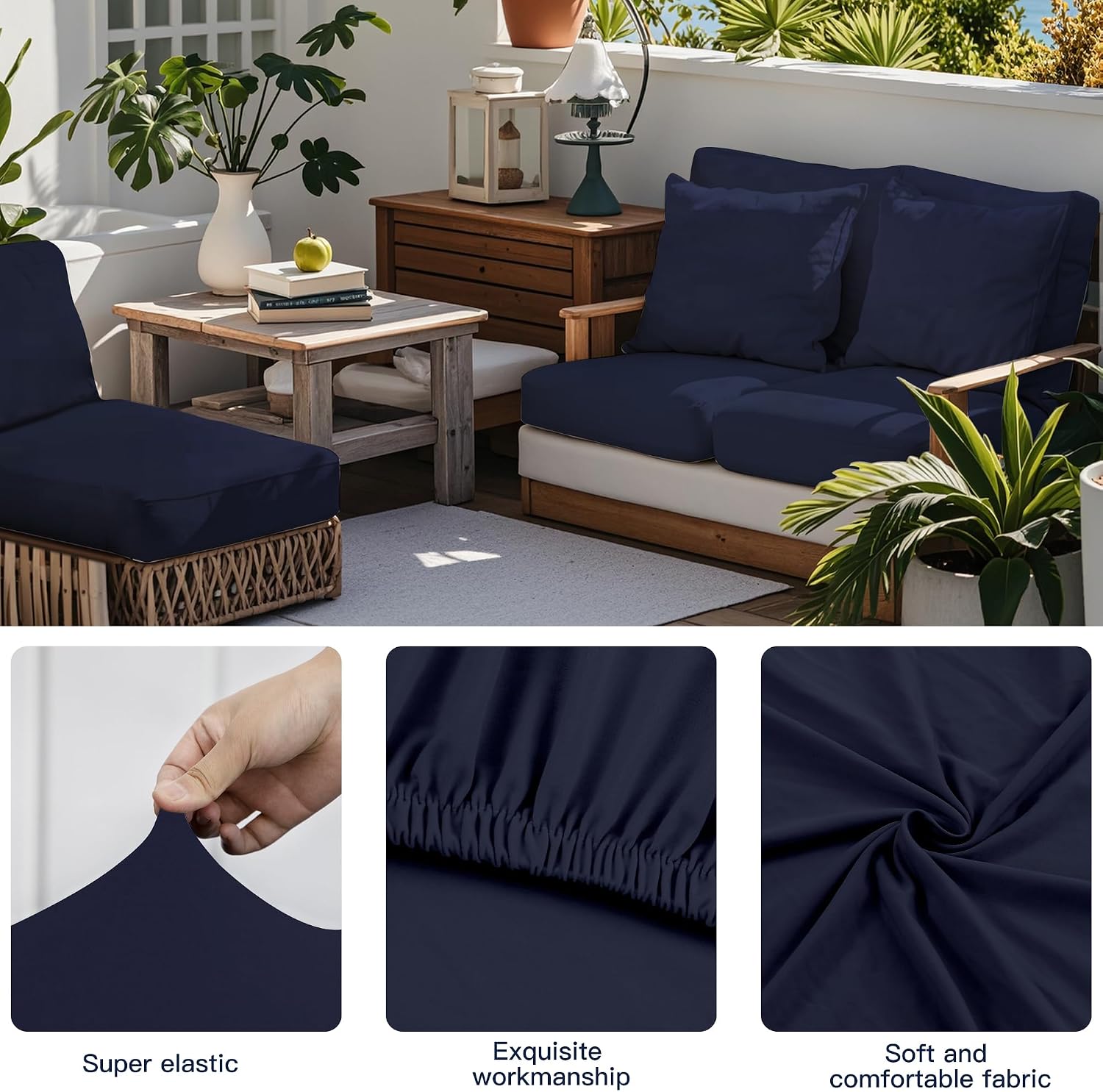 Outdoor Cushion & Pillow Cover Set, 8 Seat Covers + 4 Pillow Covers | Stretch Fit, Replacement, Washable and Reusable Furniture Protectors, Fits most patio furniture cushion covers, Cover Only thumbnail