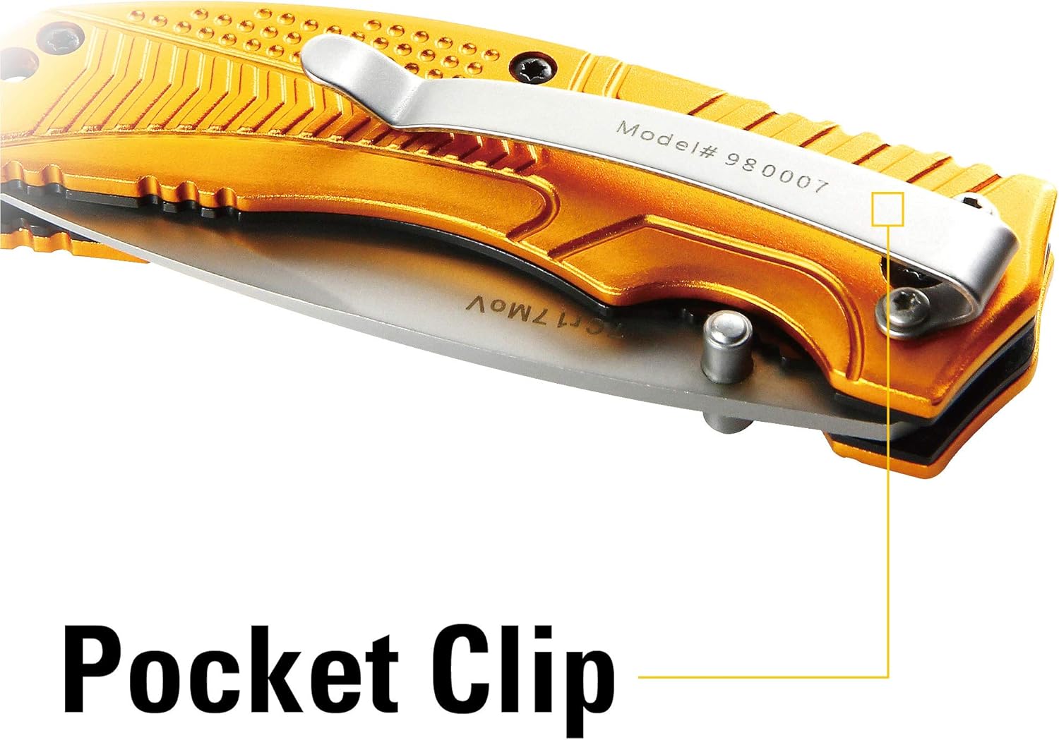 CAT Drop Point Folding Knife, 7Cr17MoV Stainless Steel Blade, Gold Aluminum Handle, Liner-Lock, EDC Outdoor Camping Knife
