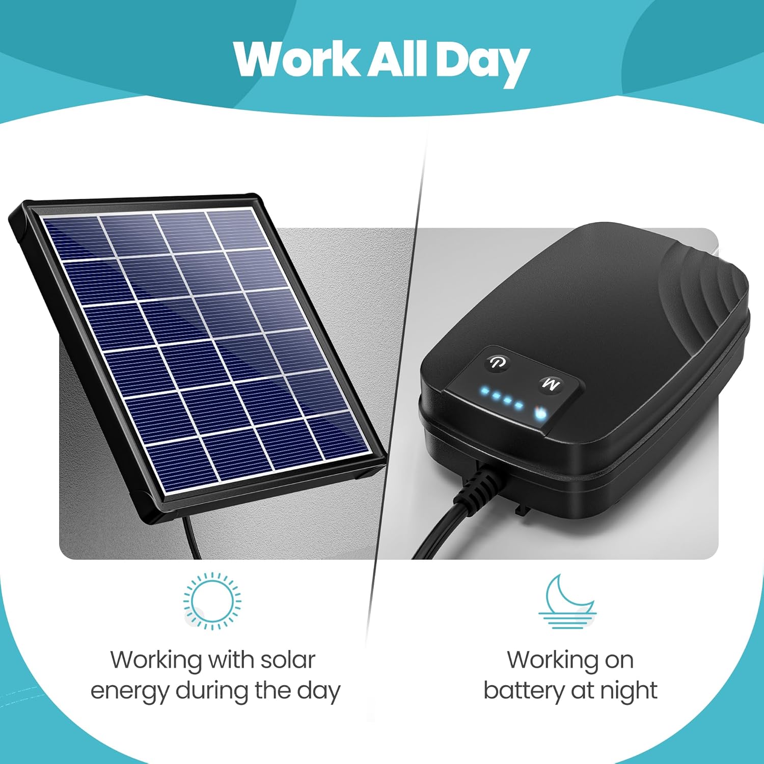 NFESOLAR Solar Pond Aerator for Fish Pond, 3W Solar Panel with Built-in Battery Backup, 3 Working Modes, 2 Air Stones, Solar Air Pump for Outdoor Small Pond Stock Tank Hydroponics