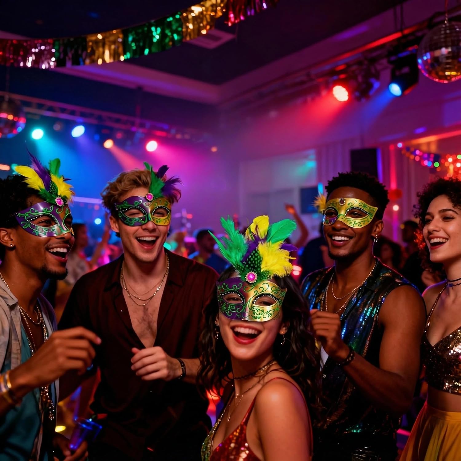 KIPETTO Mardi Gras Mask with Feathers Carnival Mask Masquerade Costume Masks for Mardi Gras Venetian Halloween Party