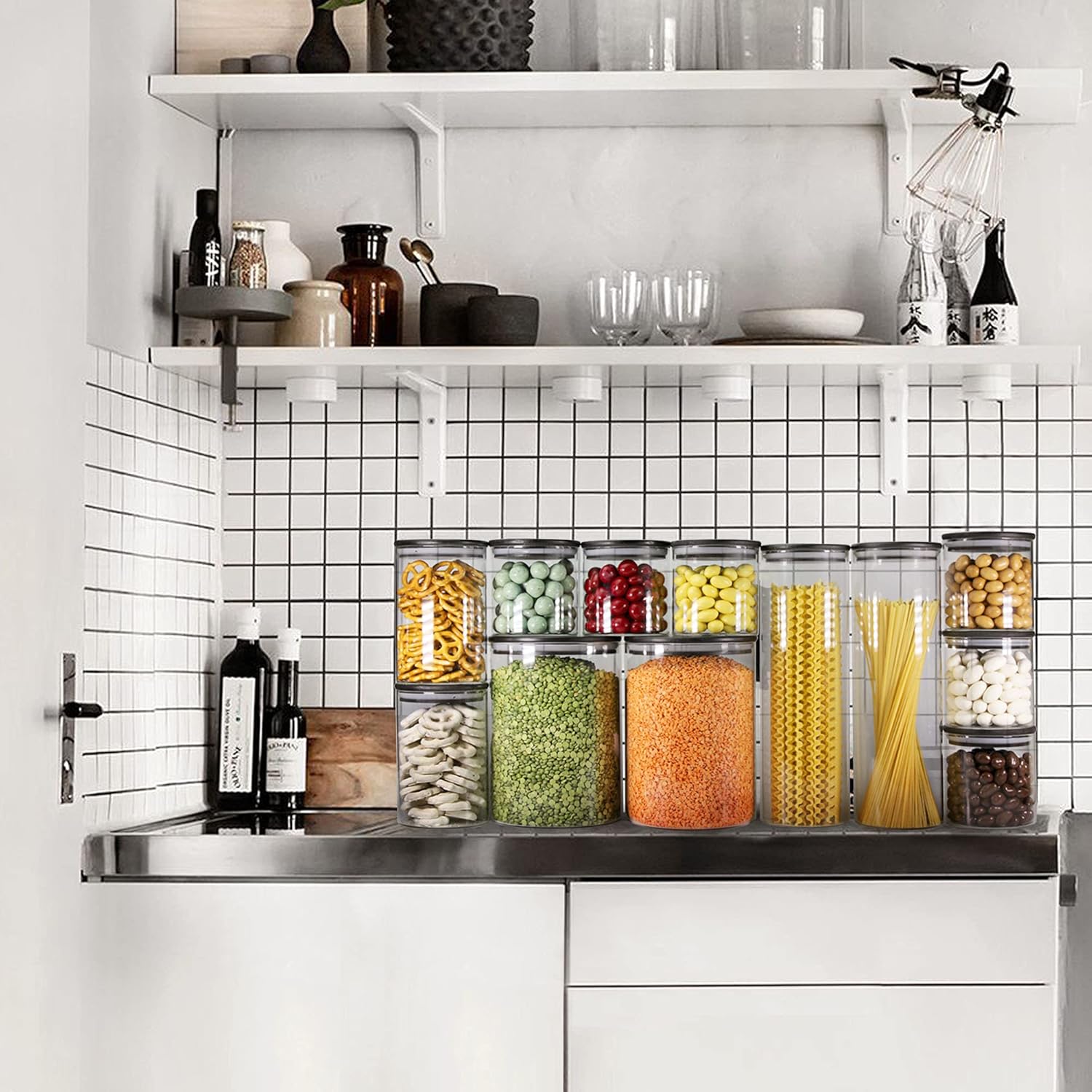 Urban Green Glass Jars with Airtight Black Lids, Food Storage Container with Airtight Lids, Glass Canisters Sets, Kitchen Food Storage Containers (6 Sets of 20oz) - Image 5