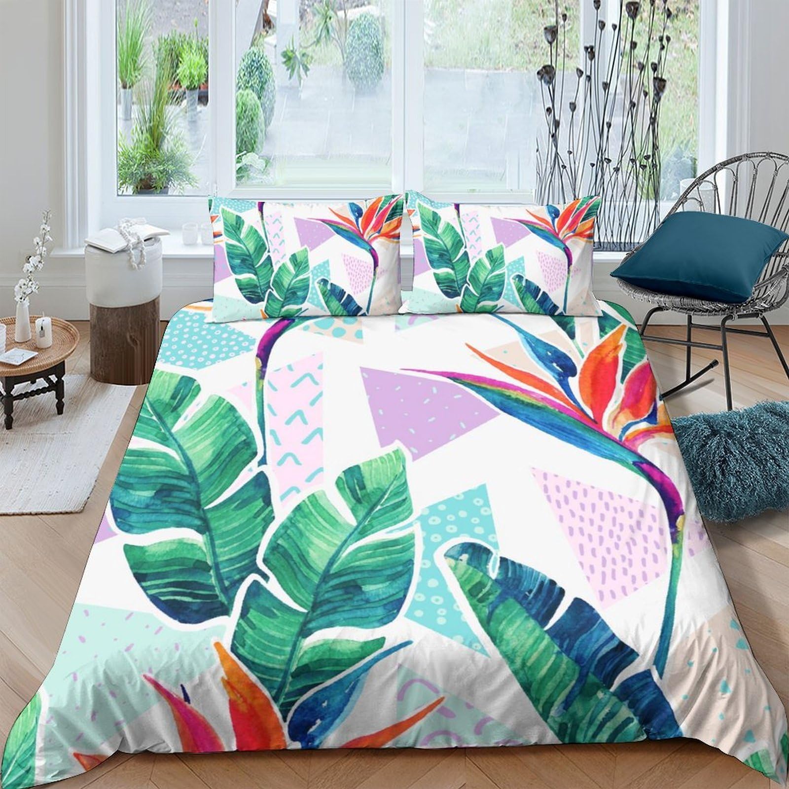 Ctjqhvkz Style-10 3D Printed Tropical Leaf Fitted Sheet Microfiber Soft Breathable Bird Of Paradise Mattress Cover For Bedroom Guest Room Decor Single（135X200cm）