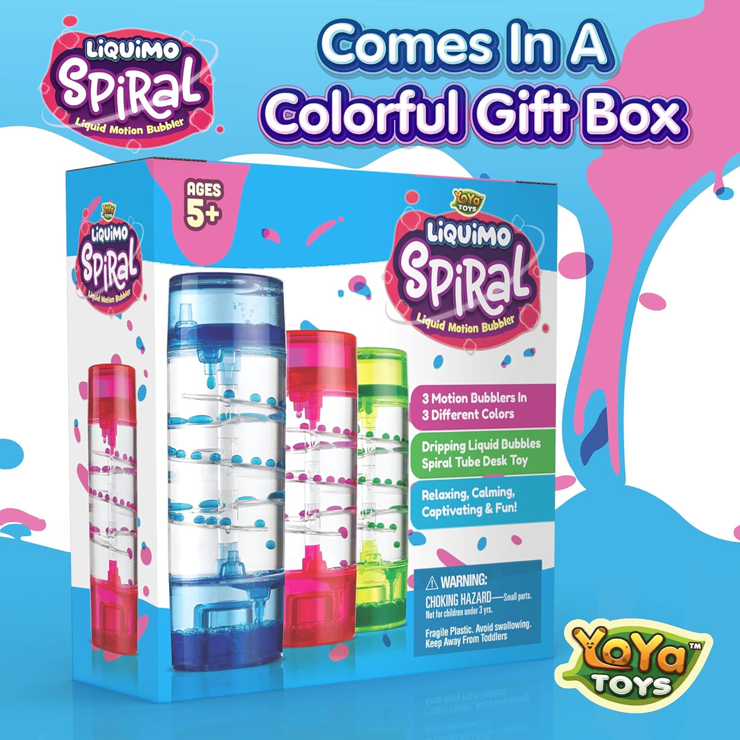 YoYa Toys Liquimo Spiral - Liquid Motion Bubbler (3 Pack) - Hourglass Liquid Timer for Kids and Adults - Stress Relief Fidget Toys for Autistic Children, Desk Décor, Holiday Stocking Stuffers - Image 7