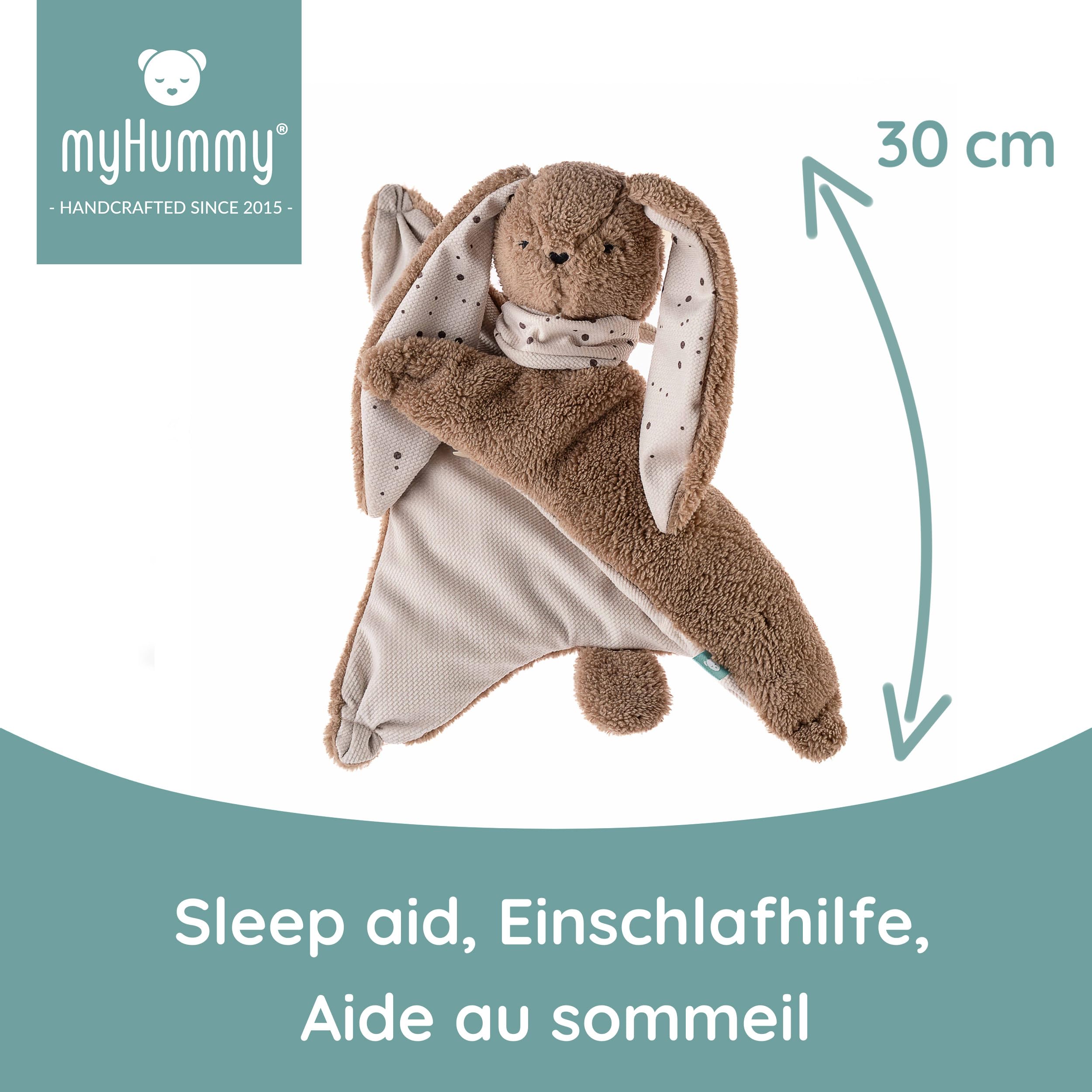 myHummy Doudou Lapin Marron – Doudou lesté pour bébé 3 à 6 kg avec coussin chauffant en triticale et lavande – Apaise Moro-Reflex