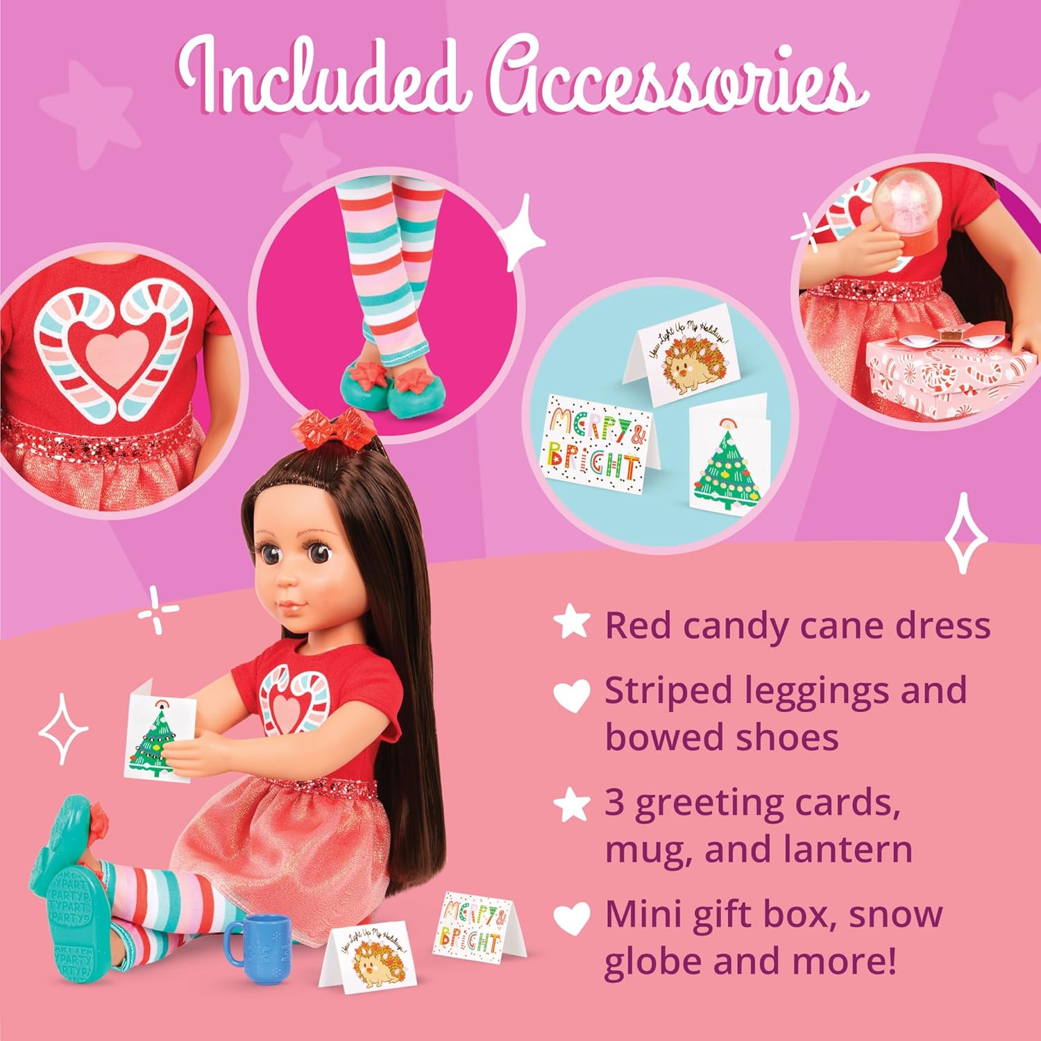 Glitter Girls – 14-Inch Fashion Doll – Dark Brown Hair & Brown Eyes – Holiday Outfit & Accessories – Snow Globe, Gift Box & Cards – 3+ Years– Eve