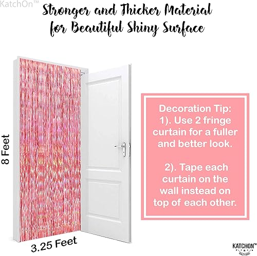 Miniatura 4 de KatchOn, Cortina holográfica con flecos de oro rosa, grande, 3.2 x 8 pies, paquete de 2  Telón de fondo holográfico de oro rosa para decoraciones de