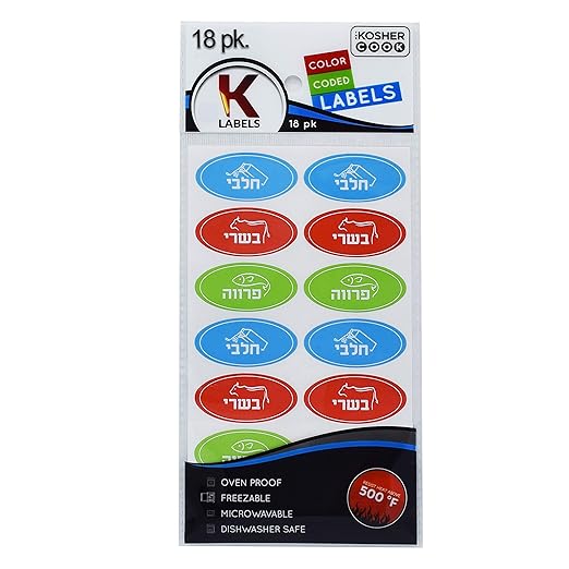 Buy 18 Assorted Kosher Labels 6 Blue Dairy, 6 Red Meat, 6 Green Parve