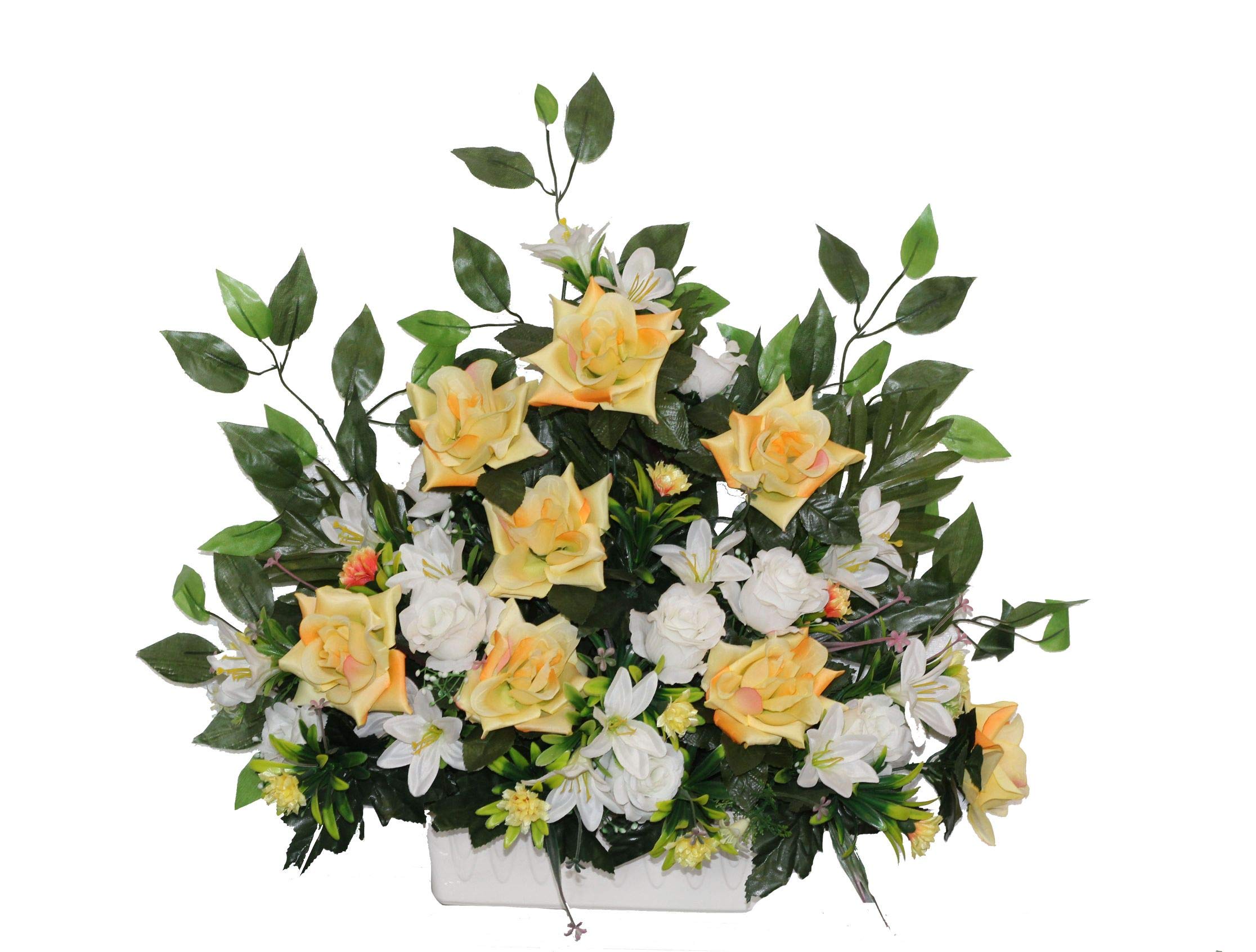 DRW Centro Flores Cementerio Santos para Poner contra Sepultura Tonos Amarillo y Blanco 60x60 cm