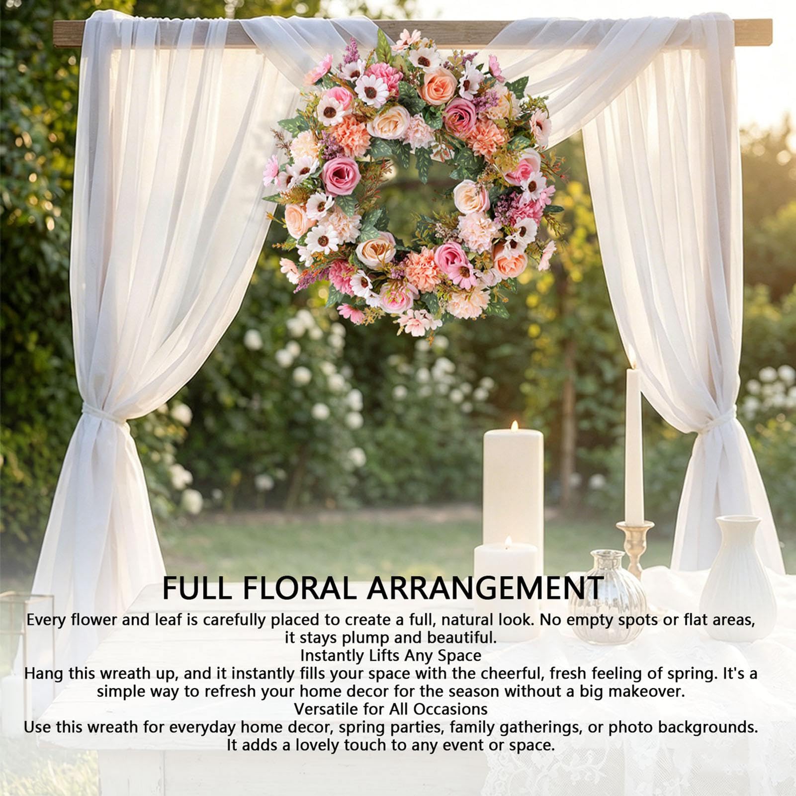 Ausla Ghirlanda Primaverile Artificiale con Ortensie e Rose, Ghirlanda | Materiale per Fiori di Seta, per Uso Interno Ed Esterno, Decorazione da Parete o Sfondo per Feste, Facile Manutenzione,