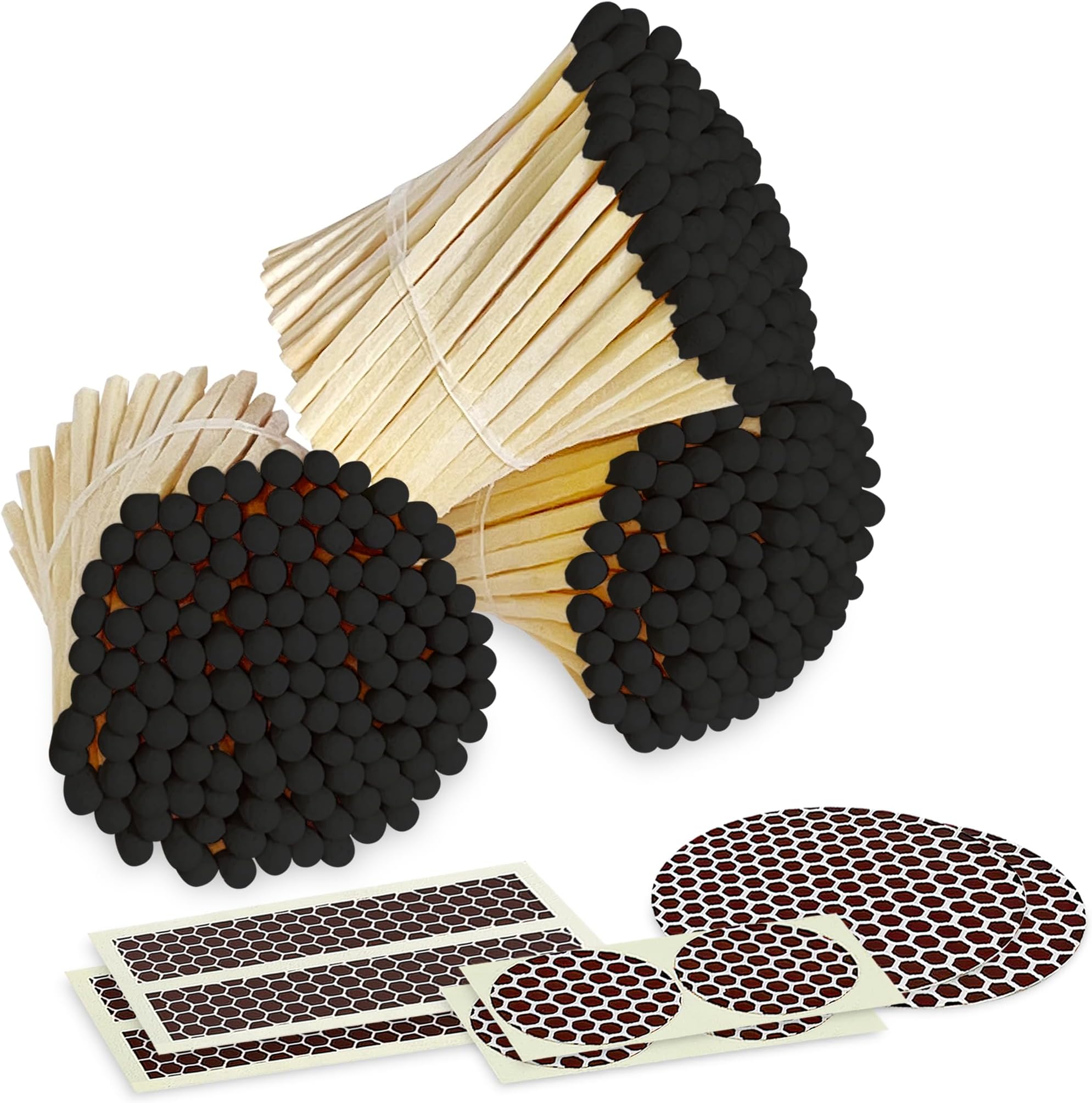 2" Bold Black Tip Safety Matches | 300+ Bulk Artisan Matchsticks with Bumble Striker Stickers by Thankful Greetings| Decorative Candle Lighting Accessories | Unique for Home Decor, Gifts, & Events