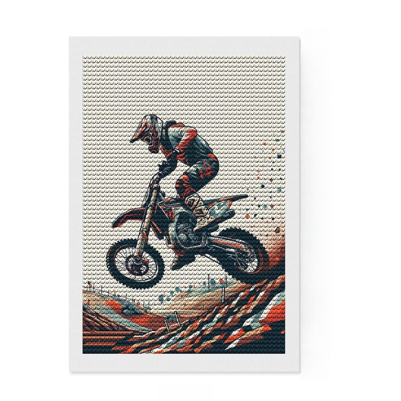 Junmoney Motocross WPAP Pop Art Diamond Art Canvas 8"x12", Birthday Gift, for Family Craft Time, with Tool Kit, Cosy Home Accent, Full Kit Included