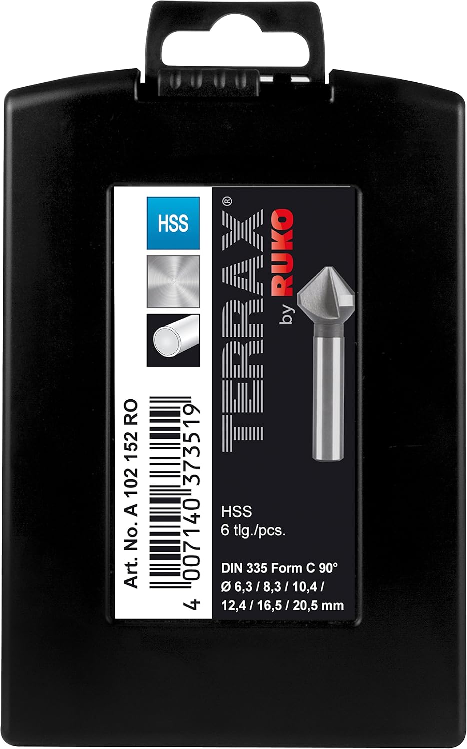 Black Friday - 80% OFF Terrax by Ruko Cone and deburring Countersink Set, DIN 335, Shape C 90° HSS in Plastic Box, 1 Piece, A102152RO