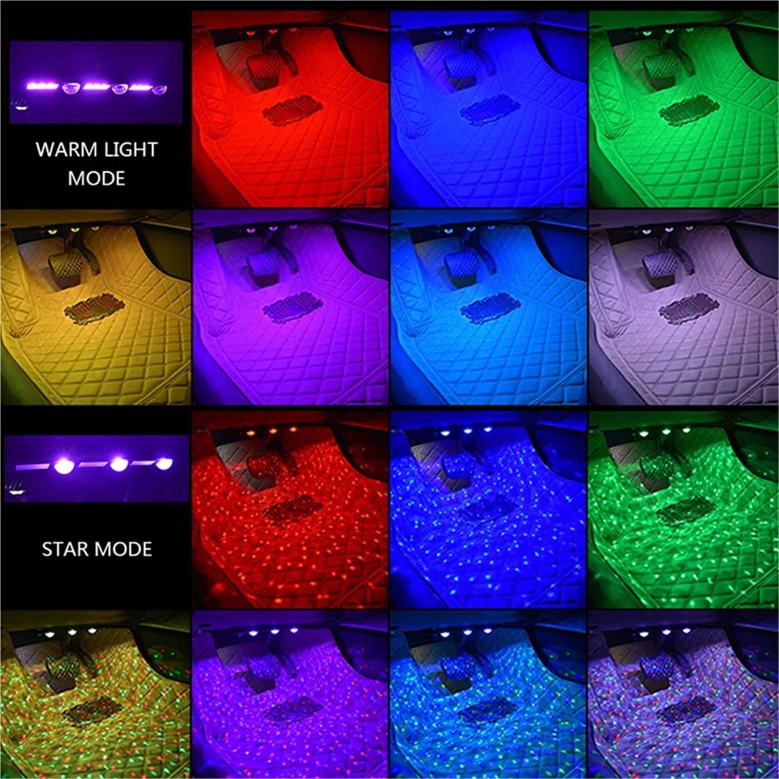 Starlights do Samochodu Oświetlenie samochodowe LED RGB, lampa Gwiazda na dachu z em bezprzewodowym USB, wiele trybów, dekoracyjne oświetlenie wnętrza samochodu, imprezowe