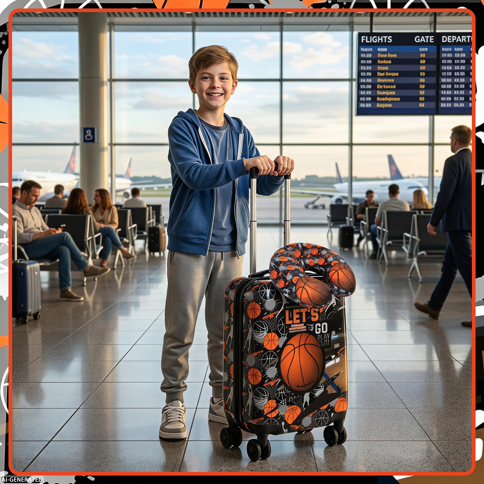HTgroce Valigie per Bambini Basket– Trolley Bambini Rigido con 4 Ruote Girevoli 360° – Include Zainetto – Ragazzo Bagaglio a Mano per Viaggi e Aereo