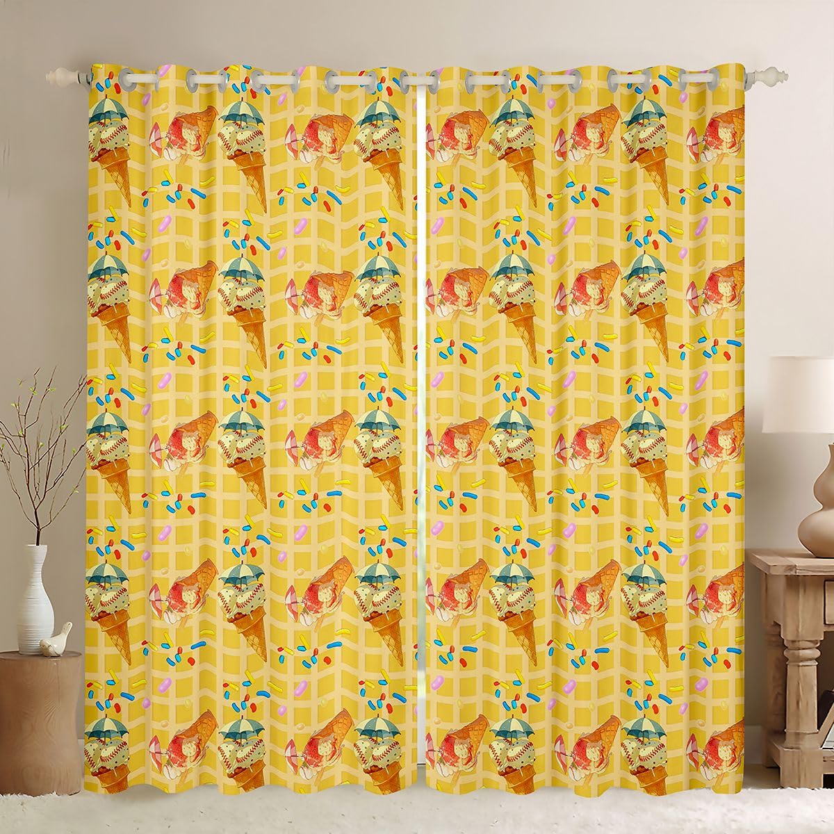 Rideau occultant 140x245 cm pour chambre d'enfant motif baseball