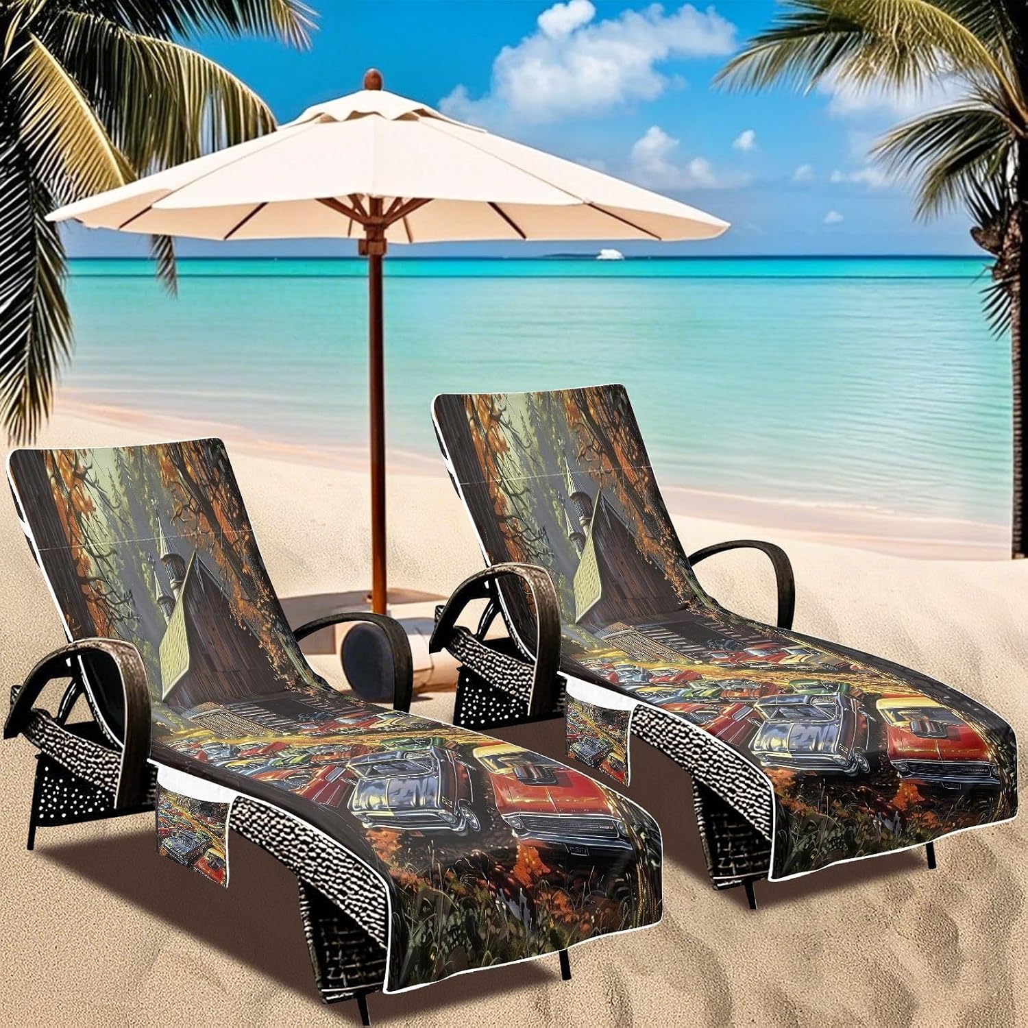 FRMG Old Cars Barn Patio Chaise Lounge Covers Beach Chair Cover Beach Chair towel lounge chair towel cover 2013549a