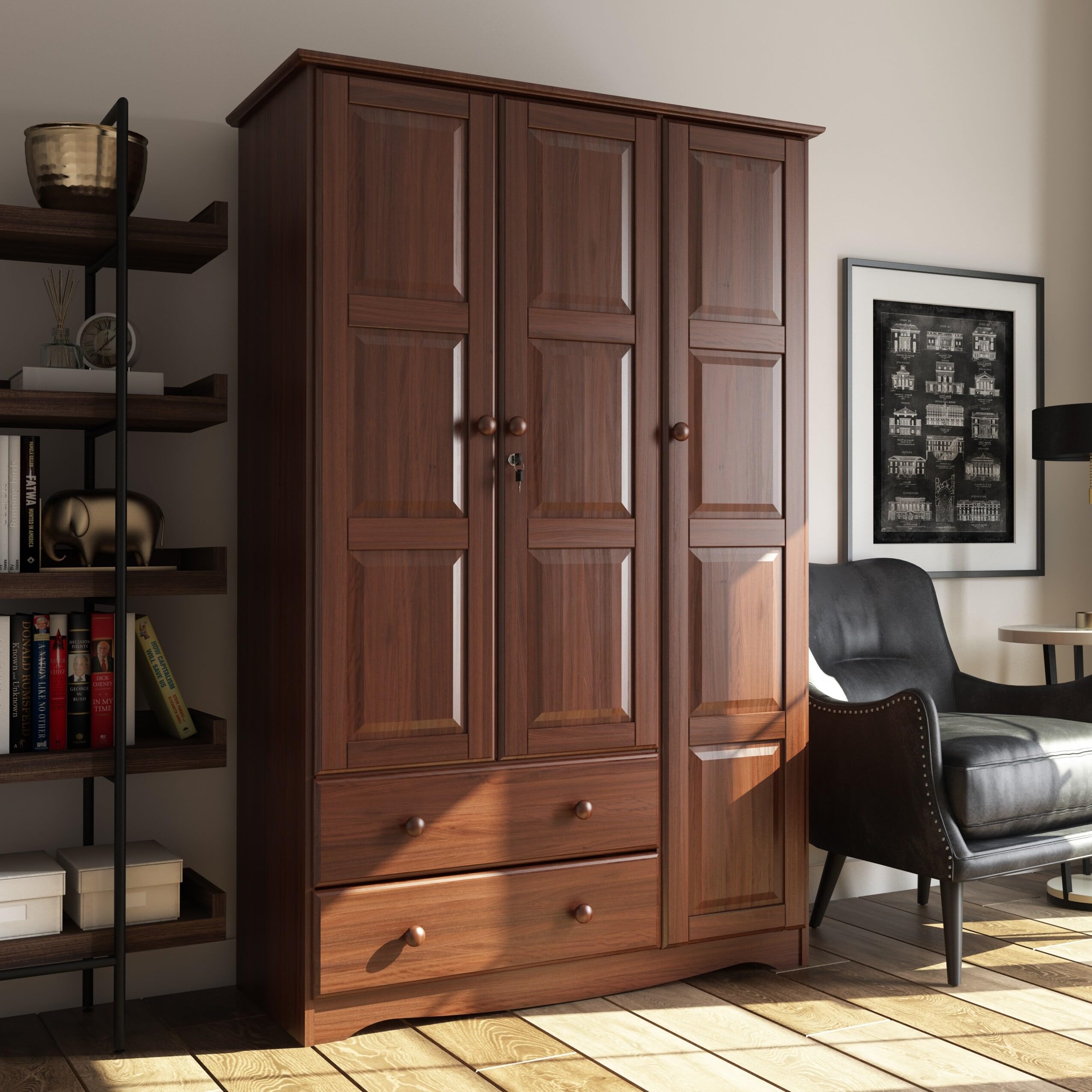 Palace Imports 100% Solid Wood Grand Wardrobe Armoire Mocha