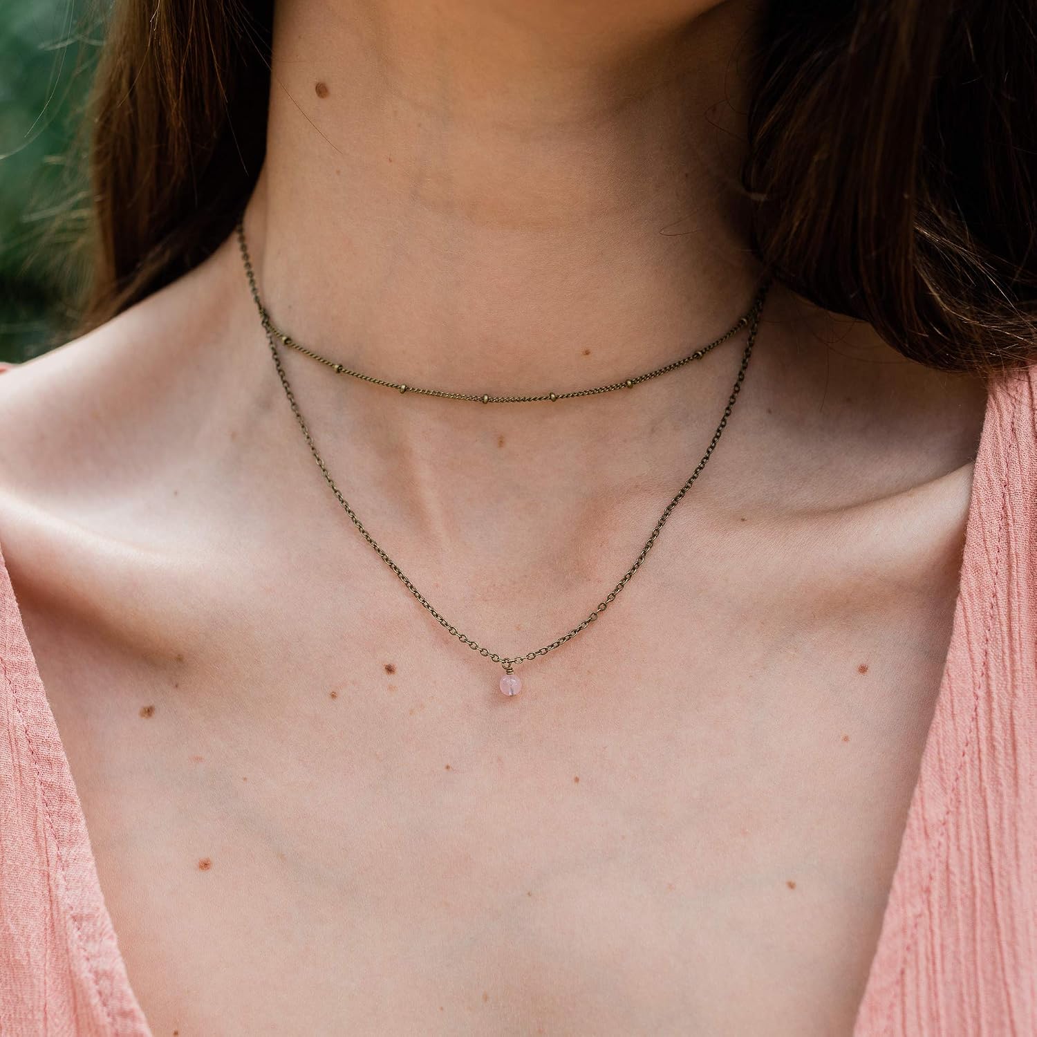 Luna Tide Rose Quartz Layered Choker in Bronze