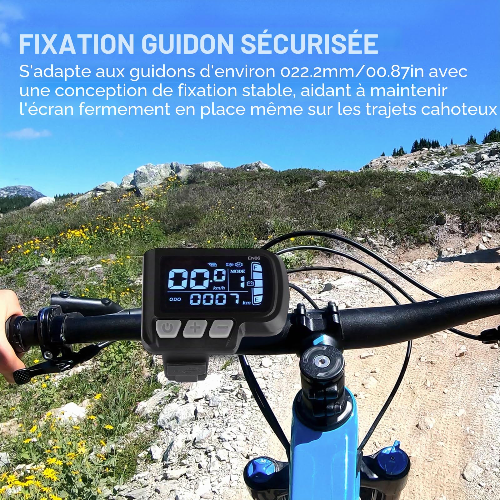 Affichage E-Bike 24V 36V 48V avec écran LCD et câble d'interface à 6 broches pour guidon de vélo électrique Corps ABS de 22,2 mm résistant à la température