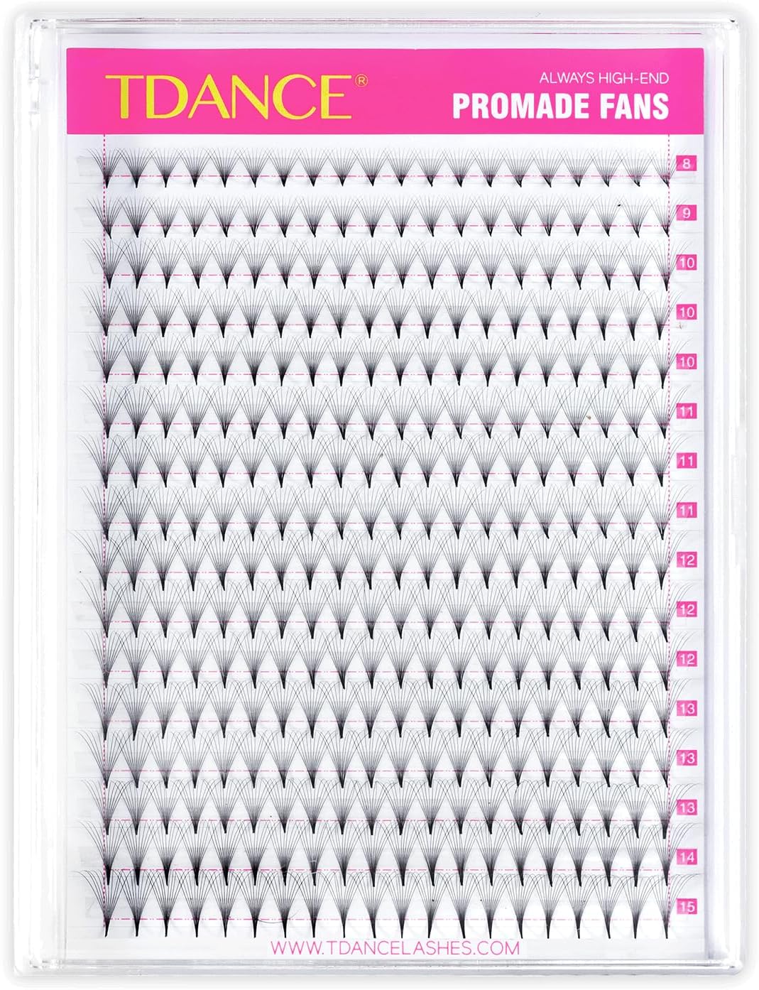 TDANCE Premade Eyelash Extensions 320 Fans - Heat Bonded Middle Stem Volume Lash Fans (320-10D-0.03-C-8-15mm)