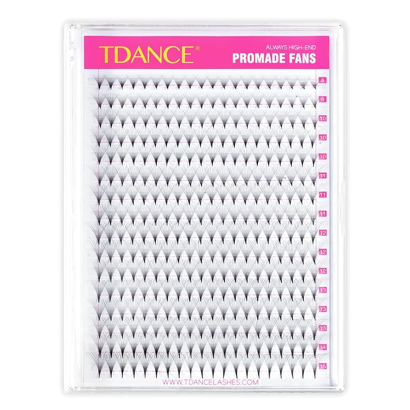 Extensões de cílios pré-montadas TDANCE com haste central, 320 fans, curvatura C, 0,03, 8–15 mm